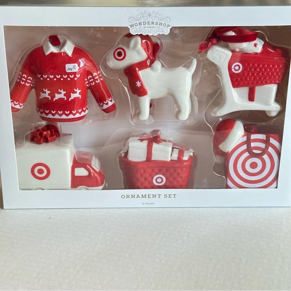 Ceramic Target Christmas Tree Ornament Set 6pc Red/White - Wondershop NEW